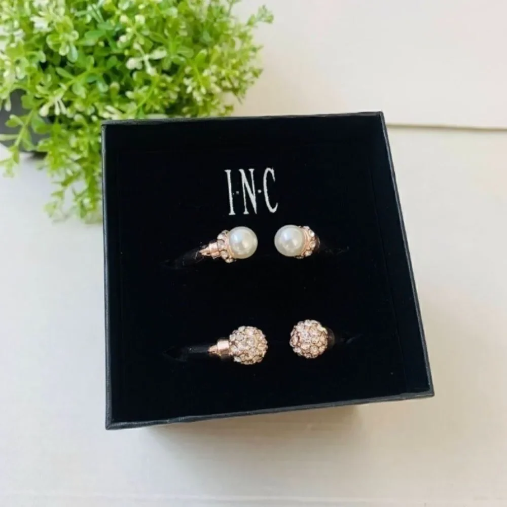 I.n.c. Imitation Rose Pearl and Crystal Fireball Hinge Bracelet Set in Rose Gold